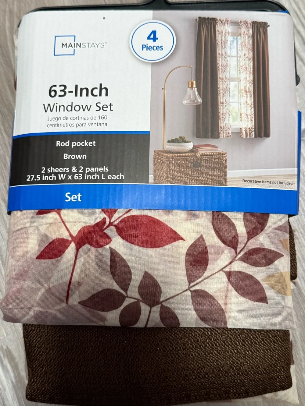 Mainstays Brown Solid and Floral Sheer Panel Pair